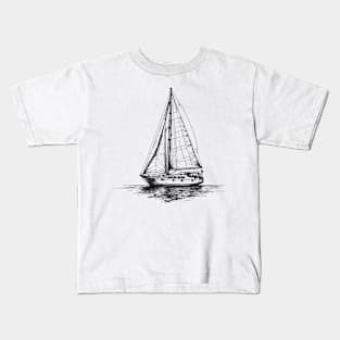 Nautical Captain: Sailboat Line Art Yacht Kids T-Shirt